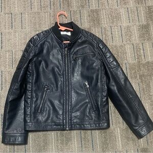 H&M Girls 8-9Y Black Faux Leather Moto Biker Jacket